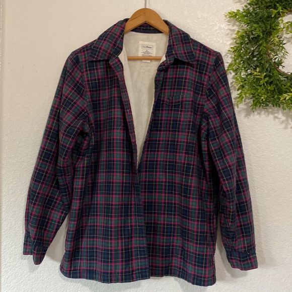 L.L.Bean Plaid Sherpa Lined Button Down Shacket/Shirt Jacket - Picture 2 of 8